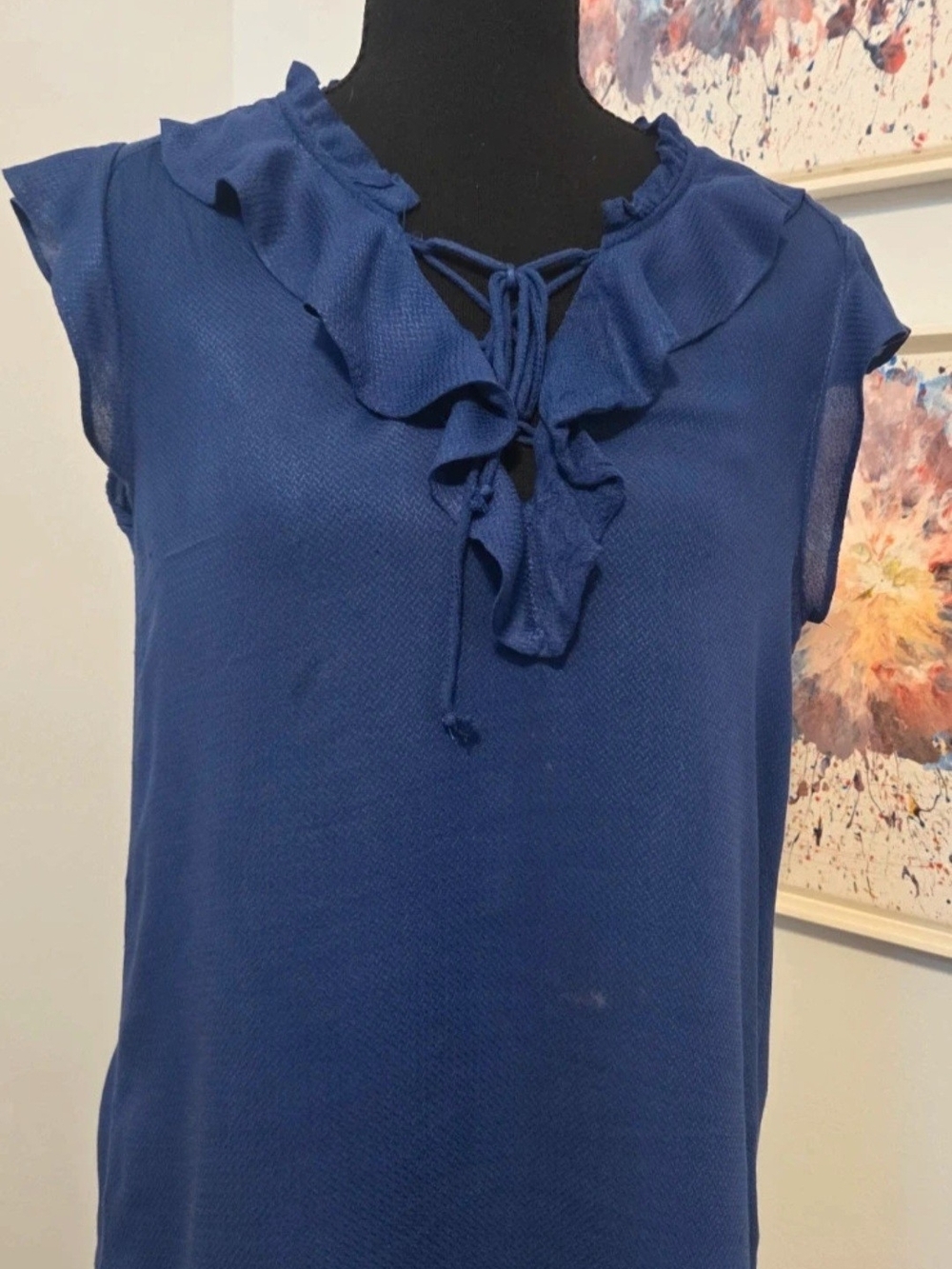 Ruffled Tie-Neck Women's Top - Blue
